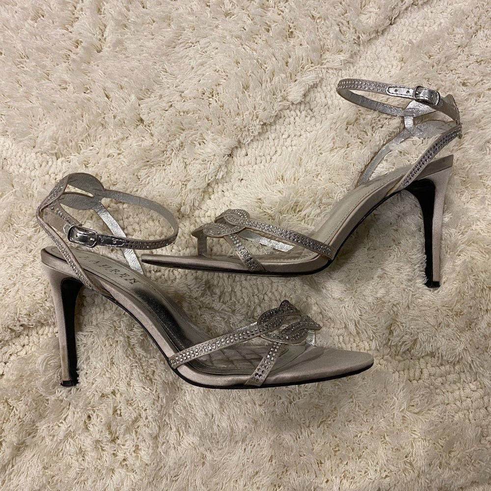 Ralph Lauren Silver Satin Heels Size 8
